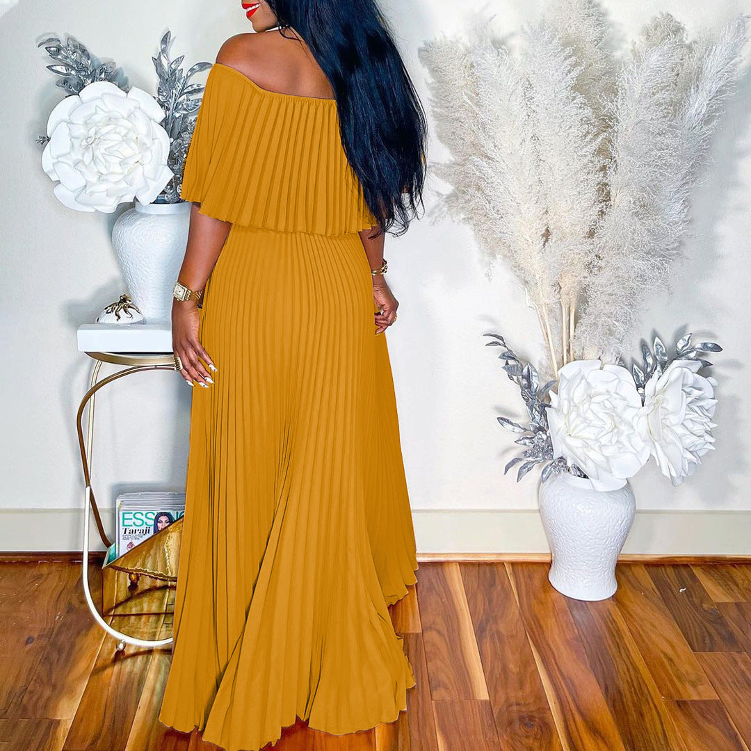 Women's Sexy Off Shoulder Pleated Long Gown Maxi Dress 3