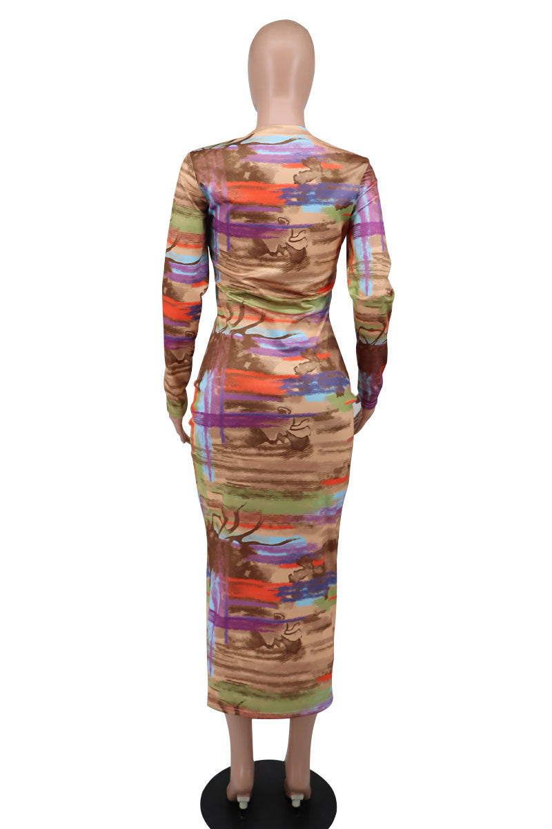 Autumn Fashion Print Women Long Sleeve Casual Dress 9