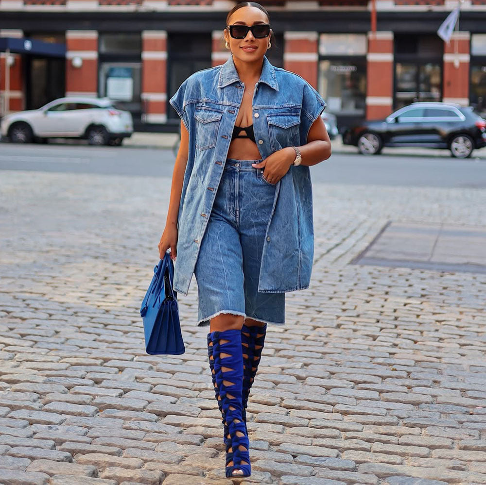 Women Casual Denim sleeveless jacket 6