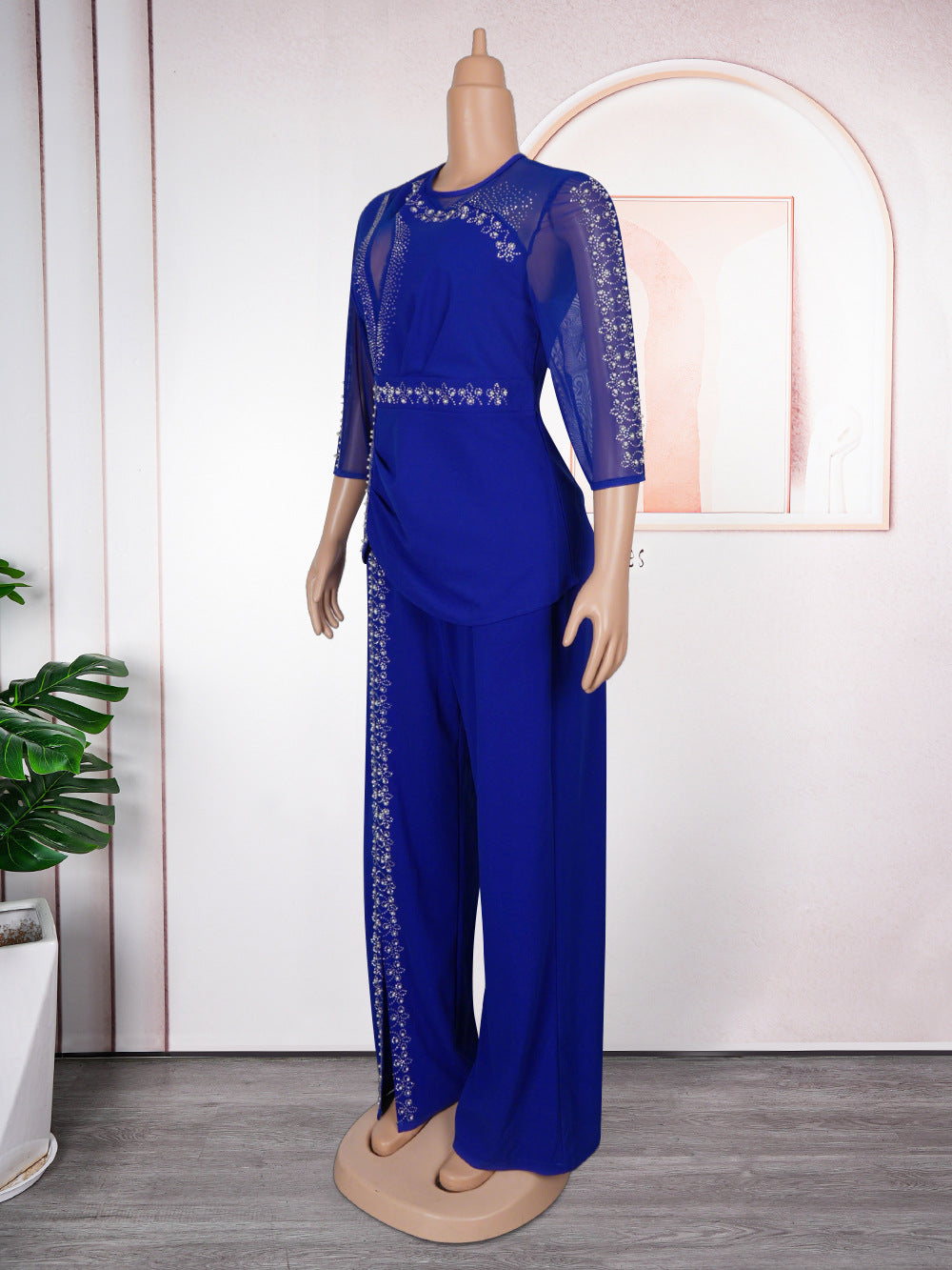 Plus Size African Women Style Women Long Sleeve Top + Long Pants Two-Piece Set 14