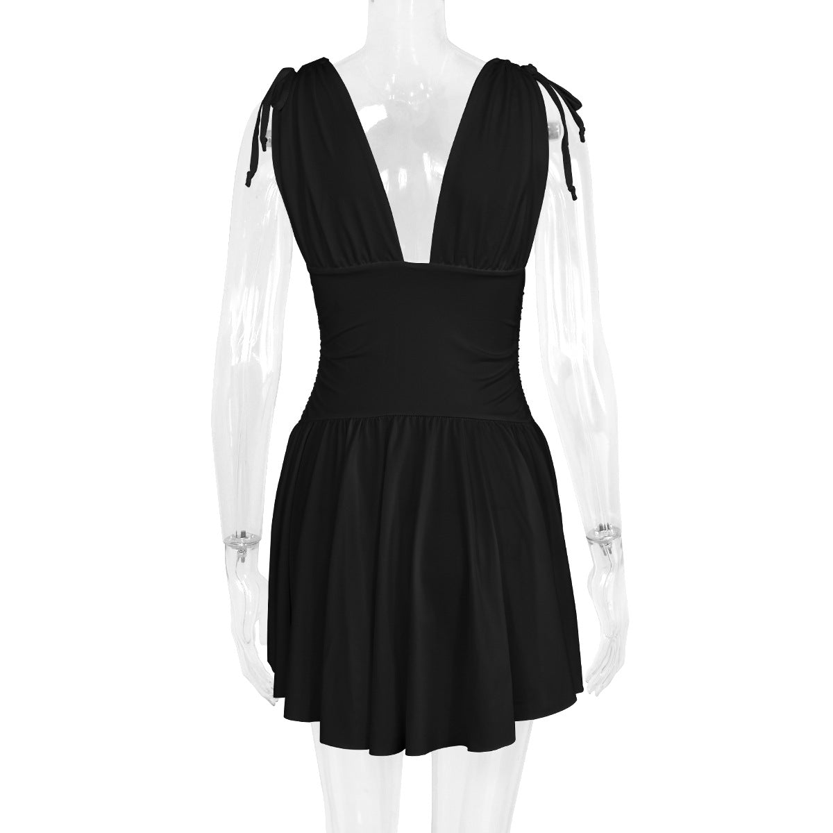 Summer Women's Sexy Deep V Neck Solid Color Strap Mini Dress 18