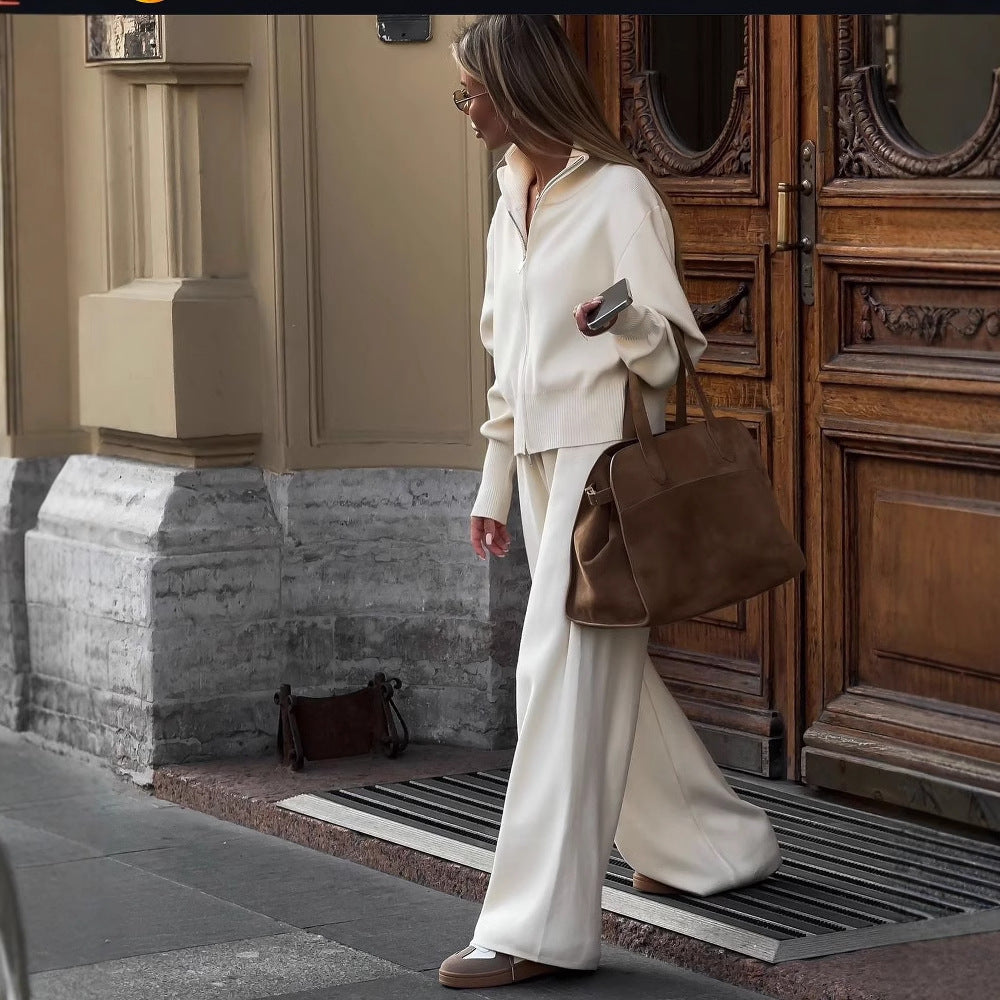 Women Fall Solid Crop Top And Pant Two-piece Set 8