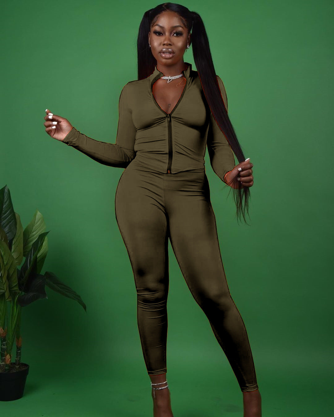 Women Fall Zipper Casual Sports Top and Two-piece trousers 6