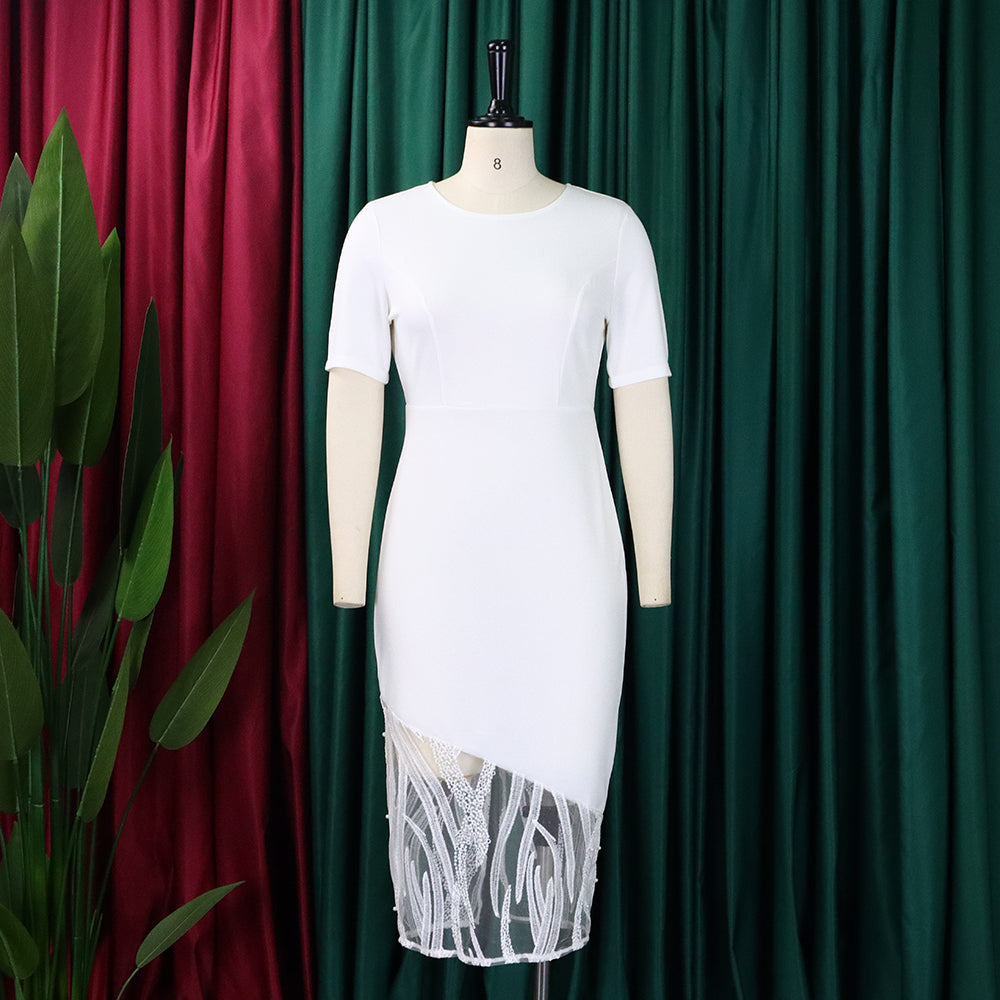 Plus Size Womenlace Patchwork Beaded Bodycon Dress 20