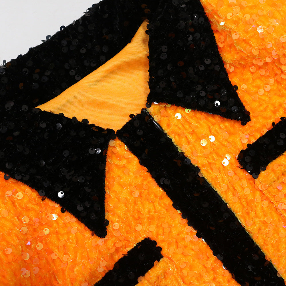 Women Sequined Color Block Party Dress 19