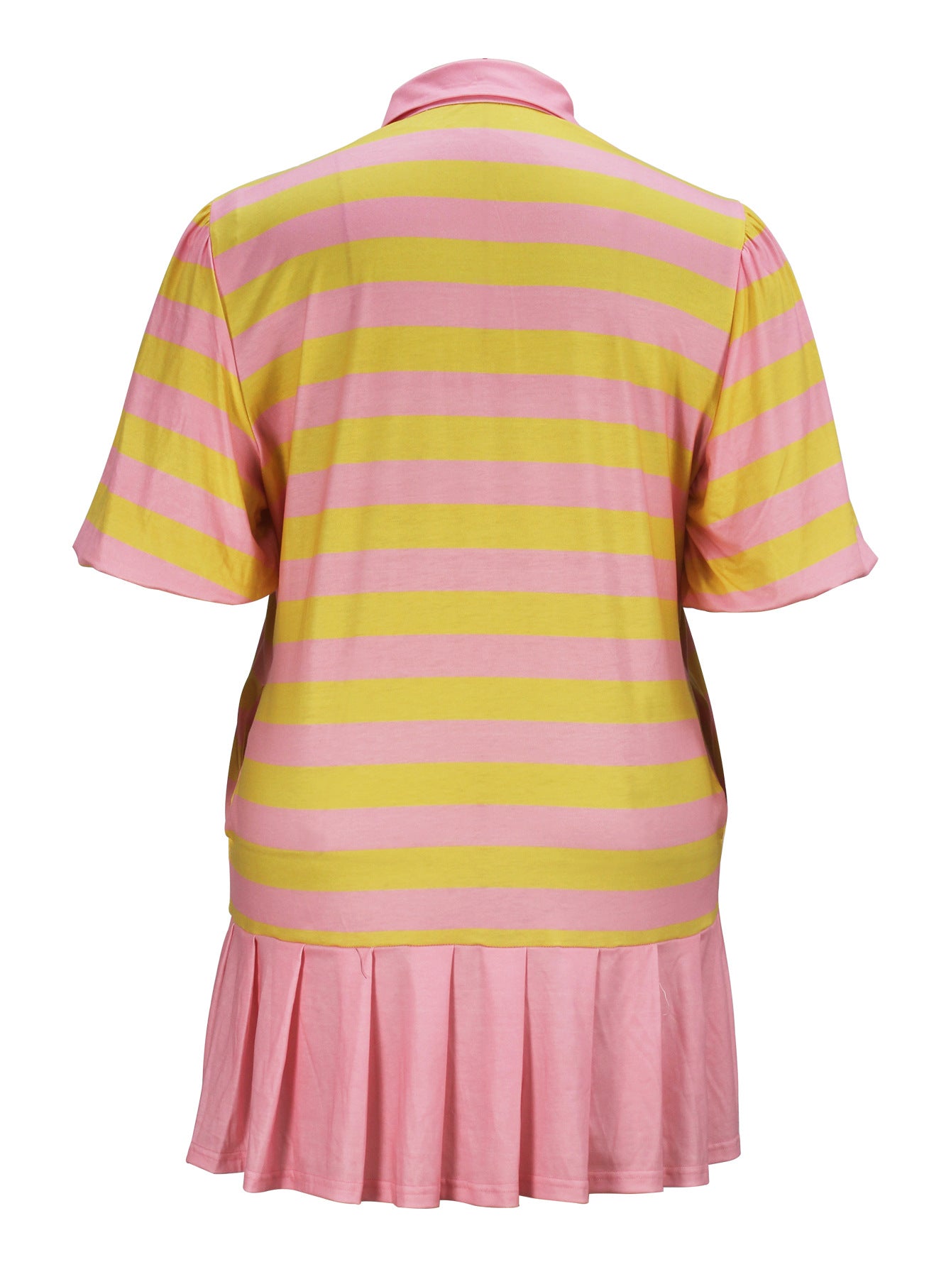 Plus-Size Women Elegant Turndown Collar Short-Sleeve Pleated Casual Dress 6