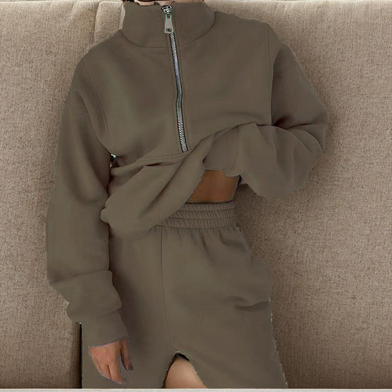 Autumn and winter Women fleece sports Casual zipper Two Piece Set 7