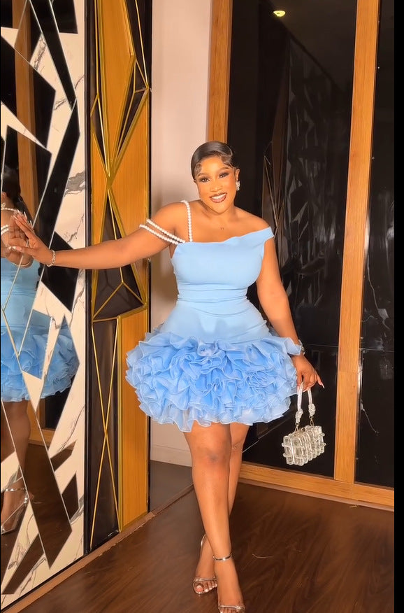 Sexy Strap Off Shoulder Slim Ruffled Mesh Patchwork Party Dress 4