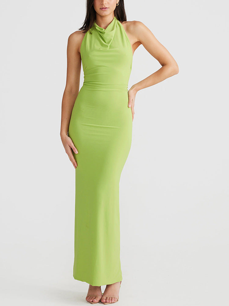 Women's Halter Neck Sexy Low Back Sleeveless Long Dress 10