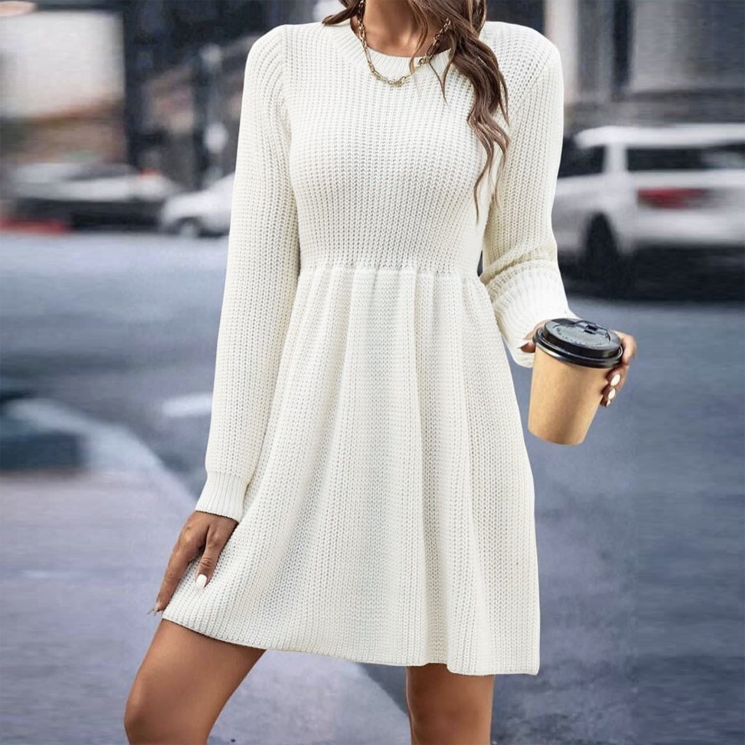 Autumn And Winter Women's Solid Color Sweater Dress 7