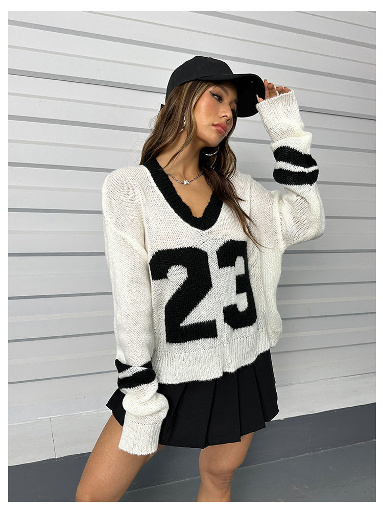 Women autumn and winter fake two-piece v-neck long sleeve sweater