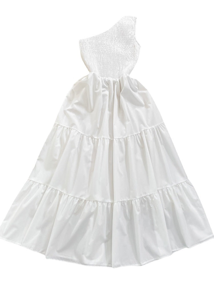 Retro Chic Sleeveless Slash Shoulder Slim Waist Slim Fit Beach Holidays A-Line Long Dress 17