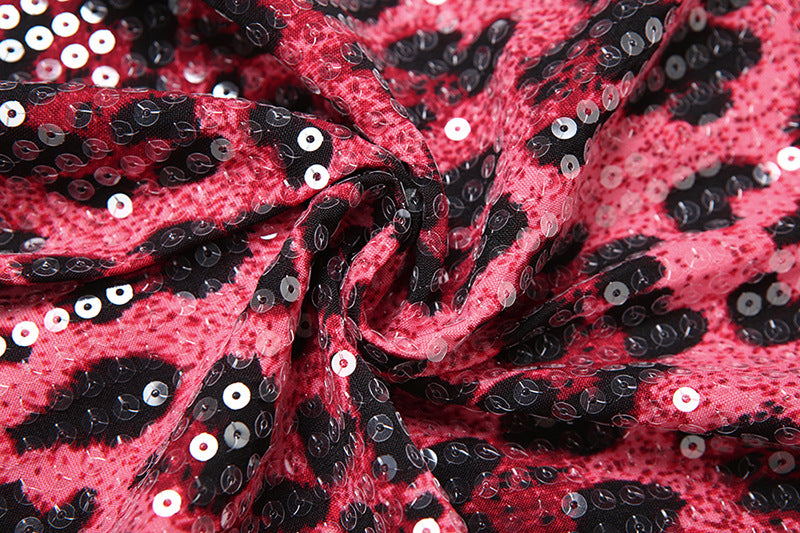 Women sexy animal leopard sequin sleeveless Top and shorts two-piece set 16