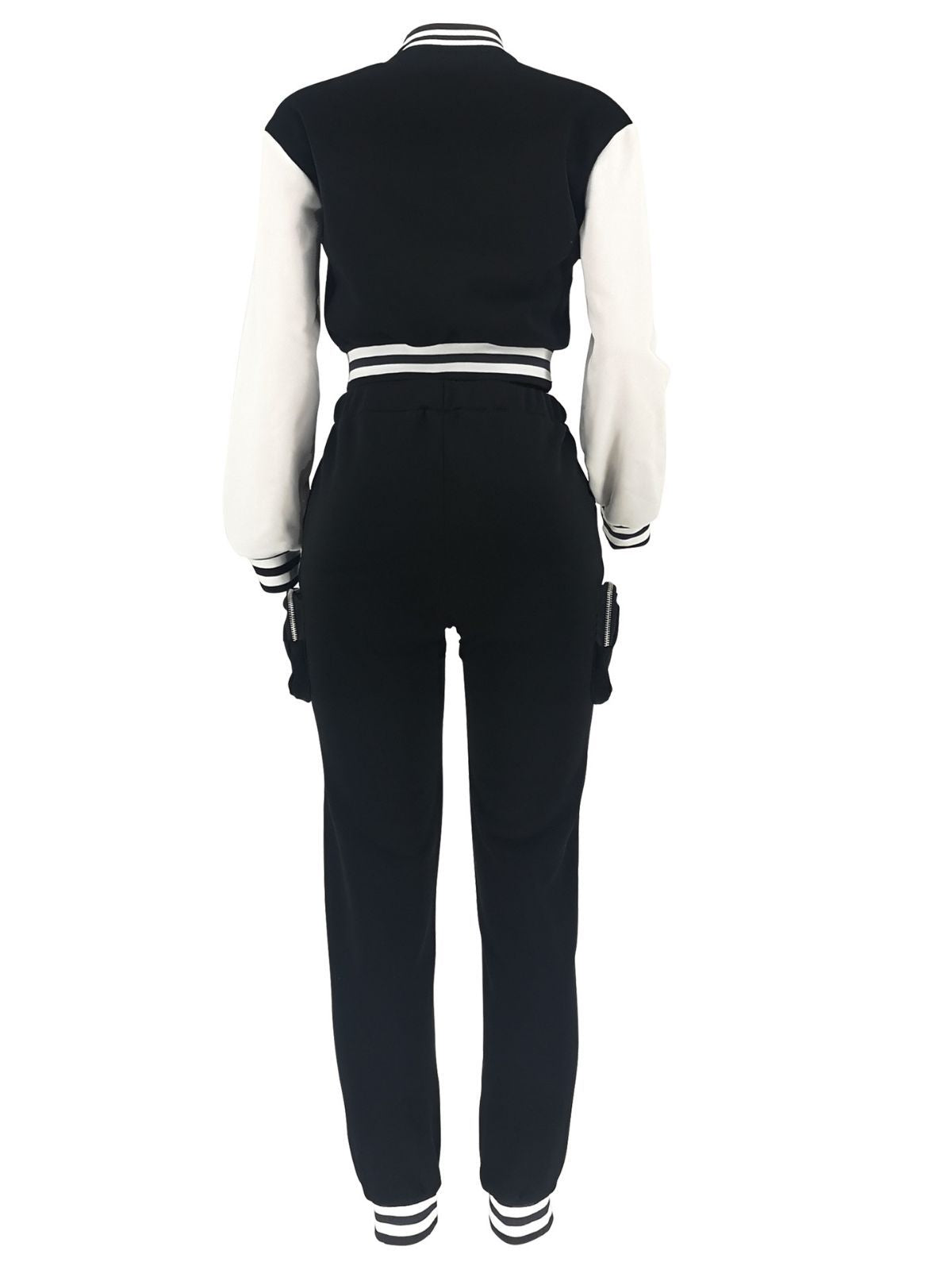 Women's Fall/Winter Casual Cargo Style Color Block Baseball Jacket Sweatpants Sports Two Piece Set 7