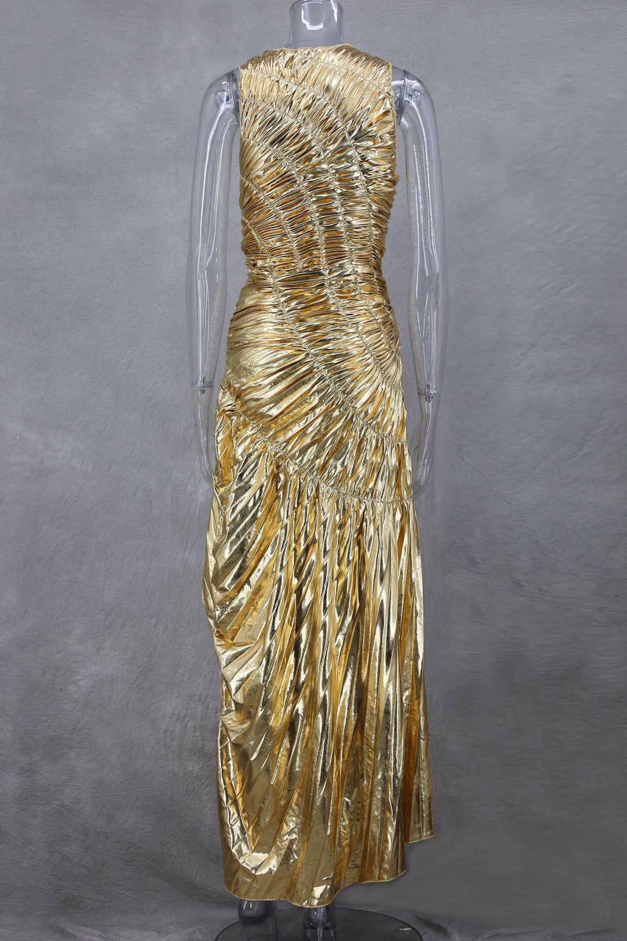 Sleeveless Sexy Shiny Color Pleated Long Evening Dress 8