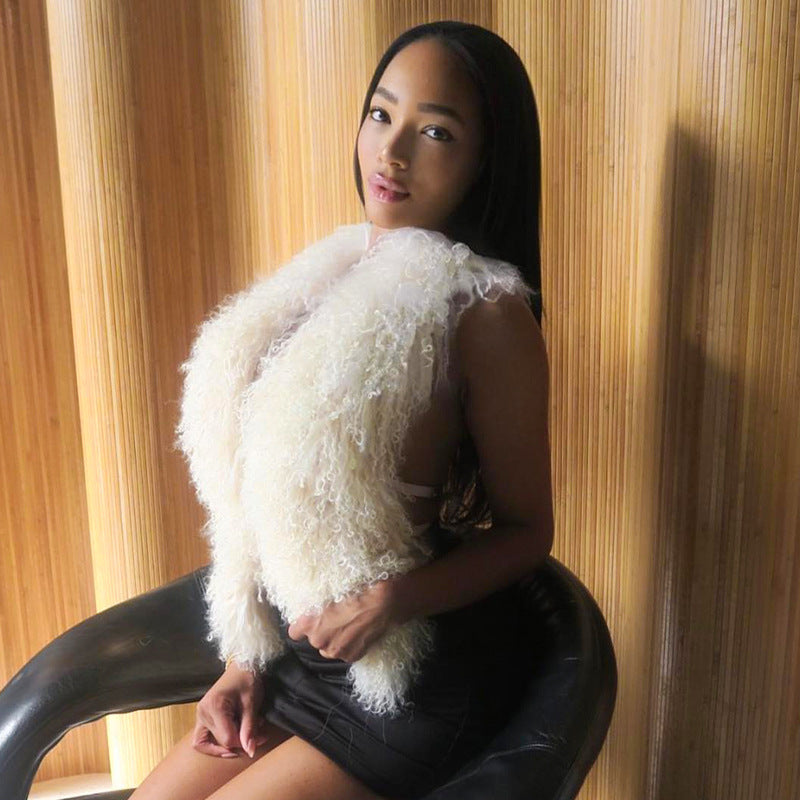 Women autumn and winter sexy backless fur collar Halter Neck vest