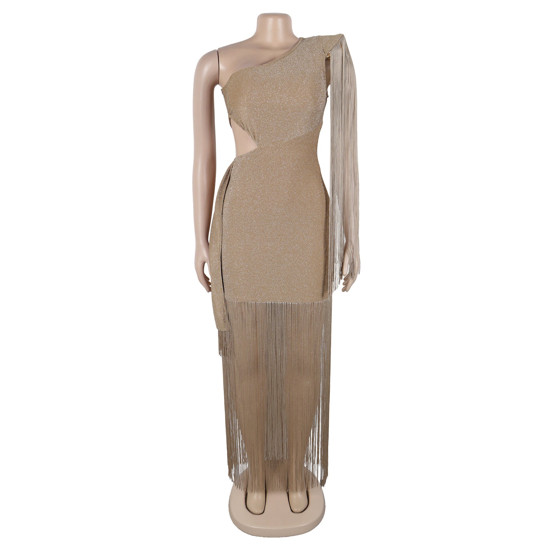 Fashion Women's Sexy Casual One-Shoulder Tassel Maxi Dress 19