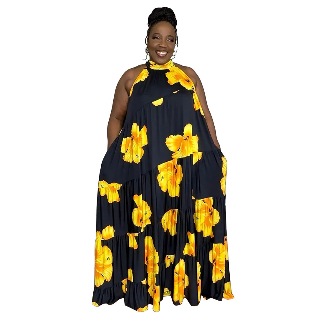 Plus Size Women Patchwork Contrast Maxi Dress 7