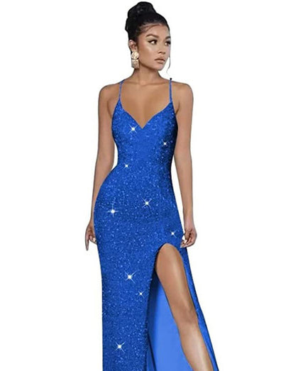 Sleeveless Backless Strap Red Deep V-Neck Sequin Dress（Processing time need 3-6 days） 7