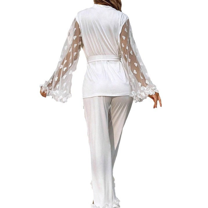 Women Sexy Lace Bell Bottom Sleeve Top and Pants Sexy Lingerie Two Piece Set 7