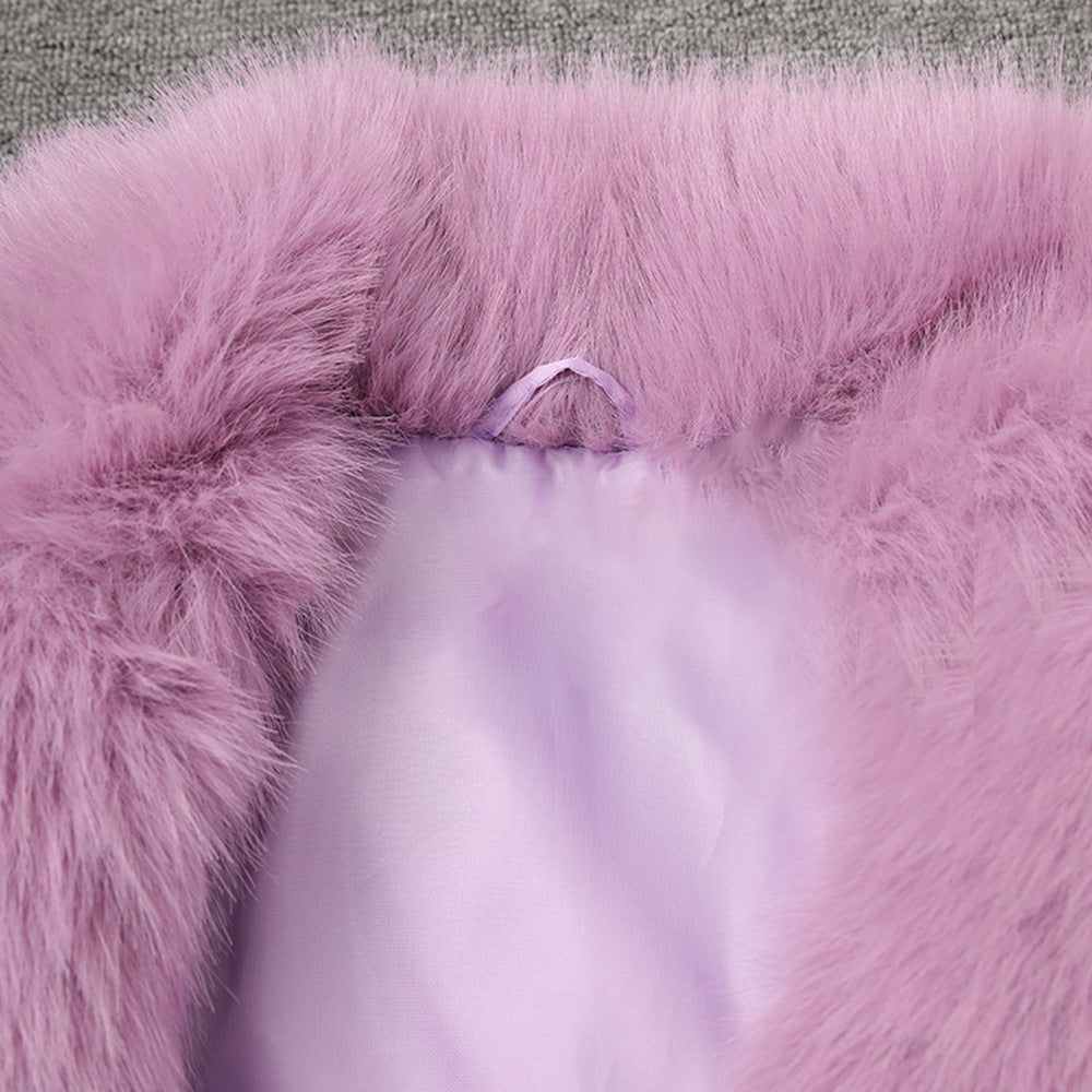 Women Winter Turndown Collar Fake Furry Coat 10