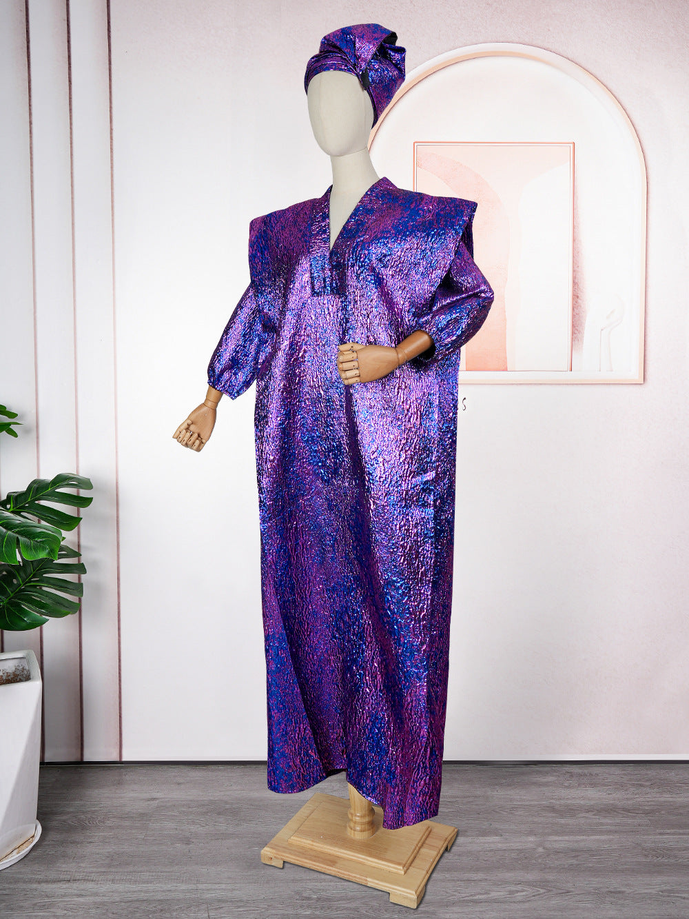 Muslim Jacquard Robe African Women's Clothing Plus Size Dress With Headscarf 5