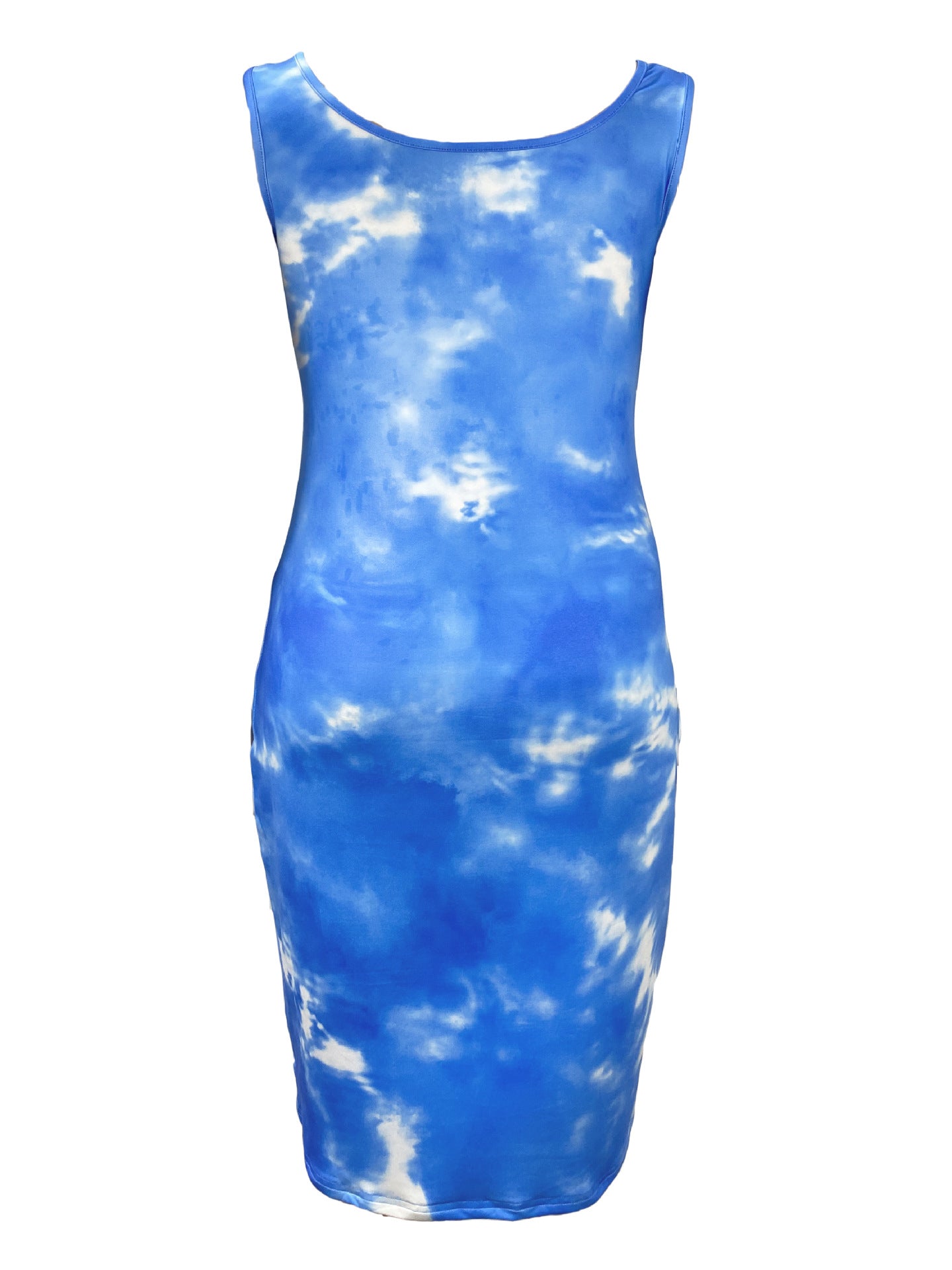 Plus Size Blue Tie Dye Print Sleeveless Bodycon Dress 4