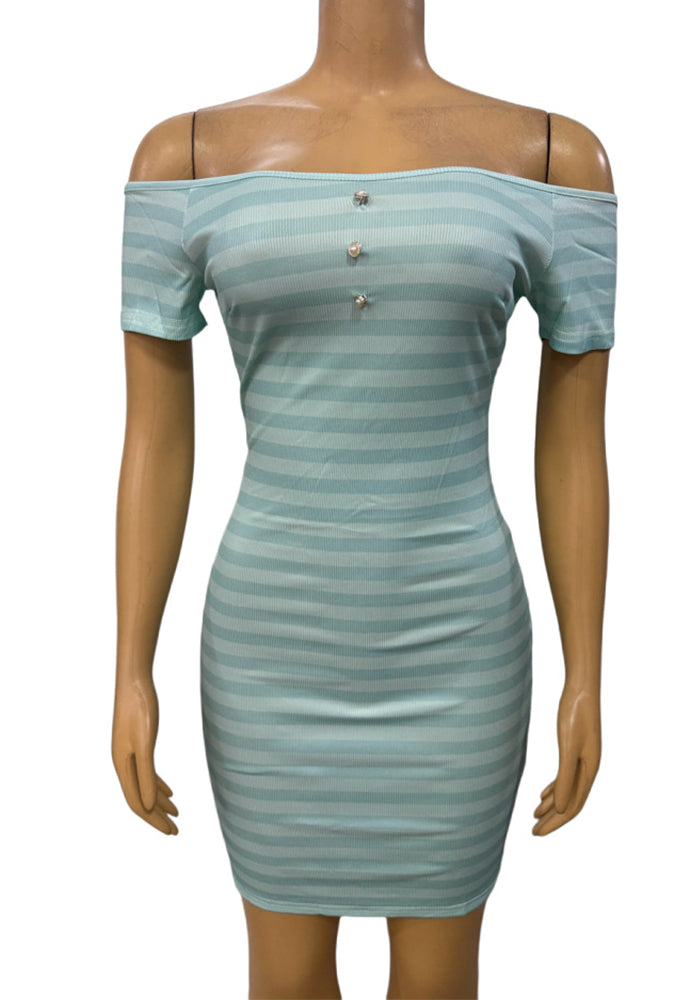 Women striped short-sleeved printed Off Shoulder sexy Bodycon dress 3