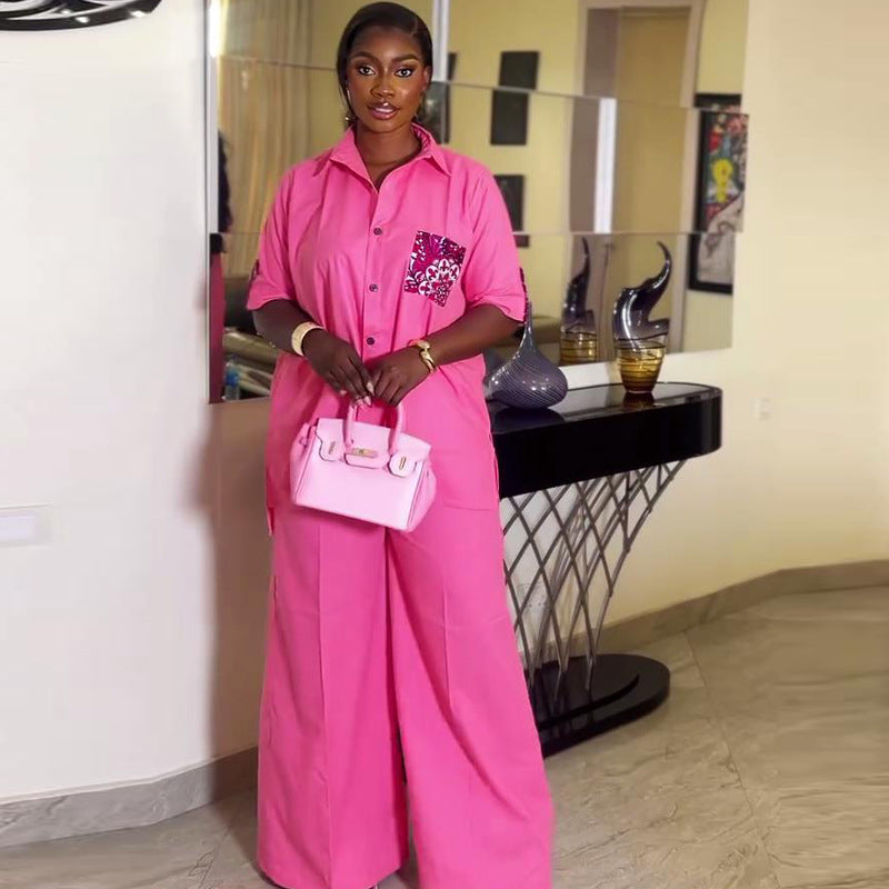 Summer Africa Casual Women's Short Sleeve Shirt Trousers Two-Piece Set