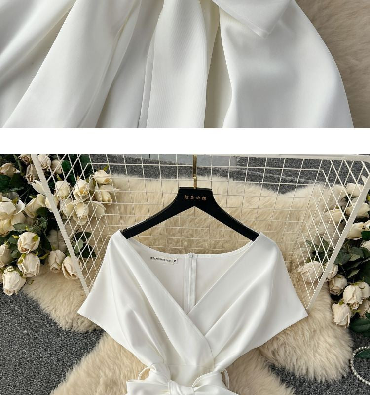 Summer Bow Tie Slim Waist Chic Formal Party Dress 9