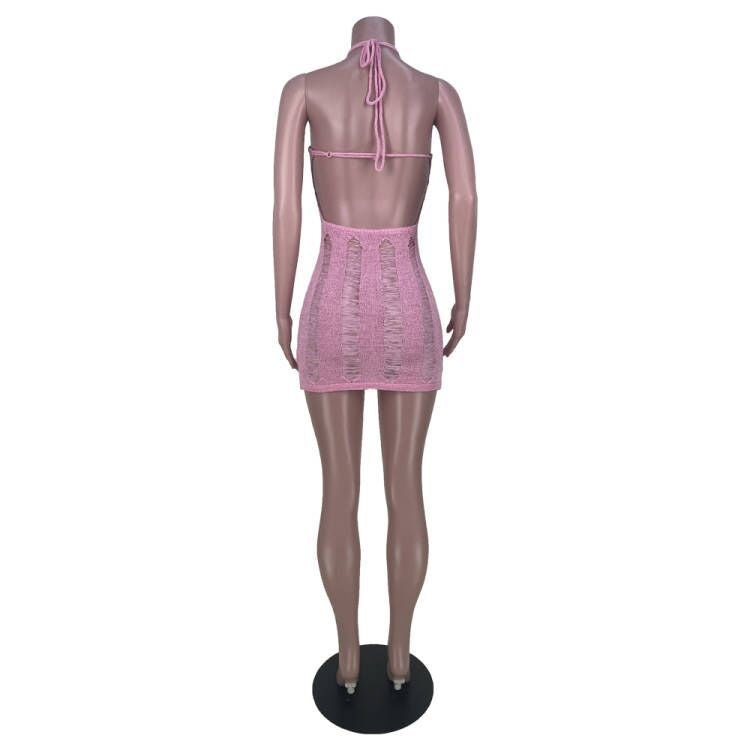 Women Sexy Hollow Sleeveless V-Neck Dress 20