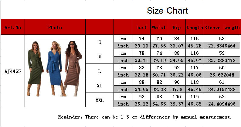 Women's Turndown Collar V-Neck Knitting Dress 11