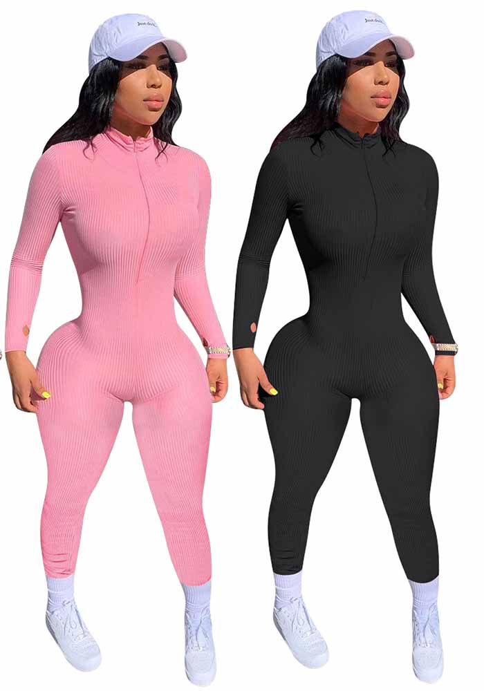 Women's Ribbed Casual Solid Color Jumpsuit