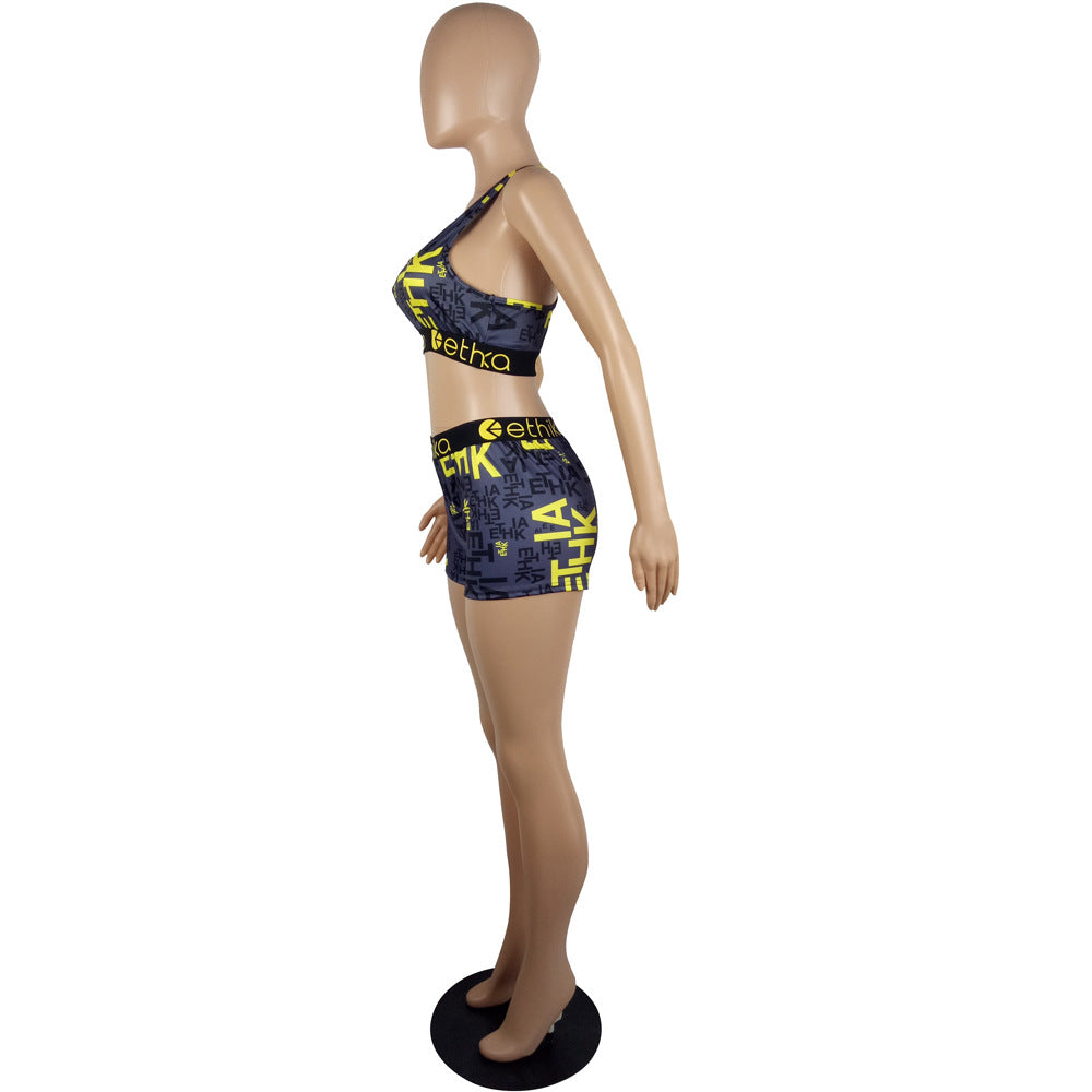 Women Summer Cartoon Printed Top and Shorts Two-piece Set 35