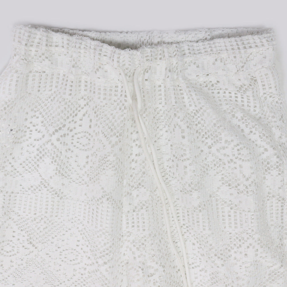 Women Sexy Lace-up Top and Wide-leg Pants Two Piece Set 7