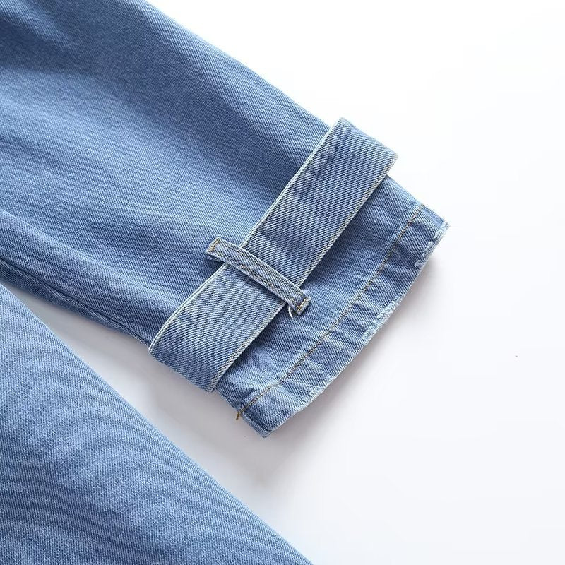 Women Loose Double Breasted Belted Denim Jacket 11