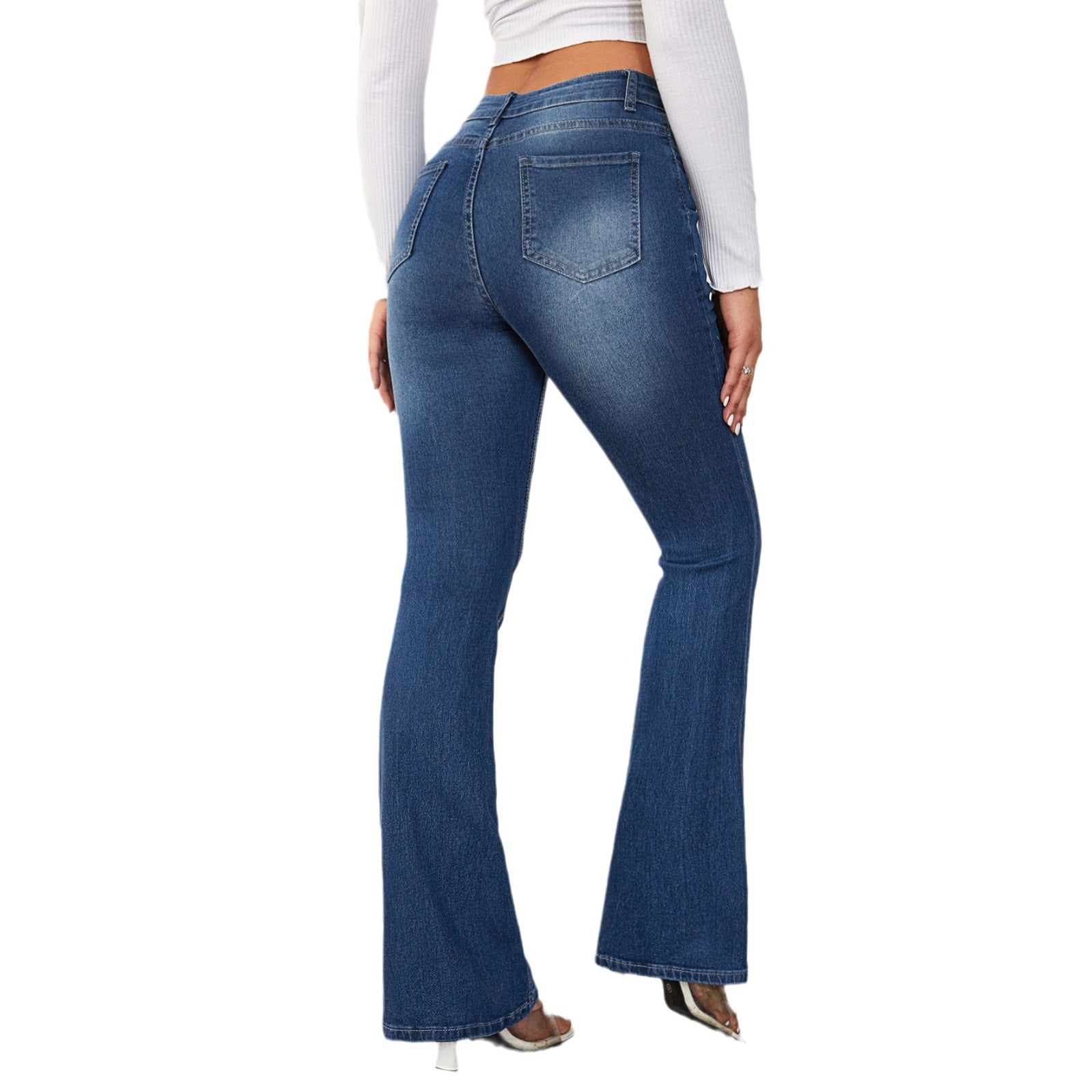 Women's Spring Stretch Slim Fit Micro Bell Bottom Denim Pants 6