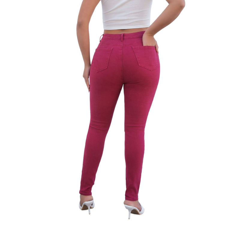 Women's Stretch Tight Fitting High Waist Washed Denim Pants 12