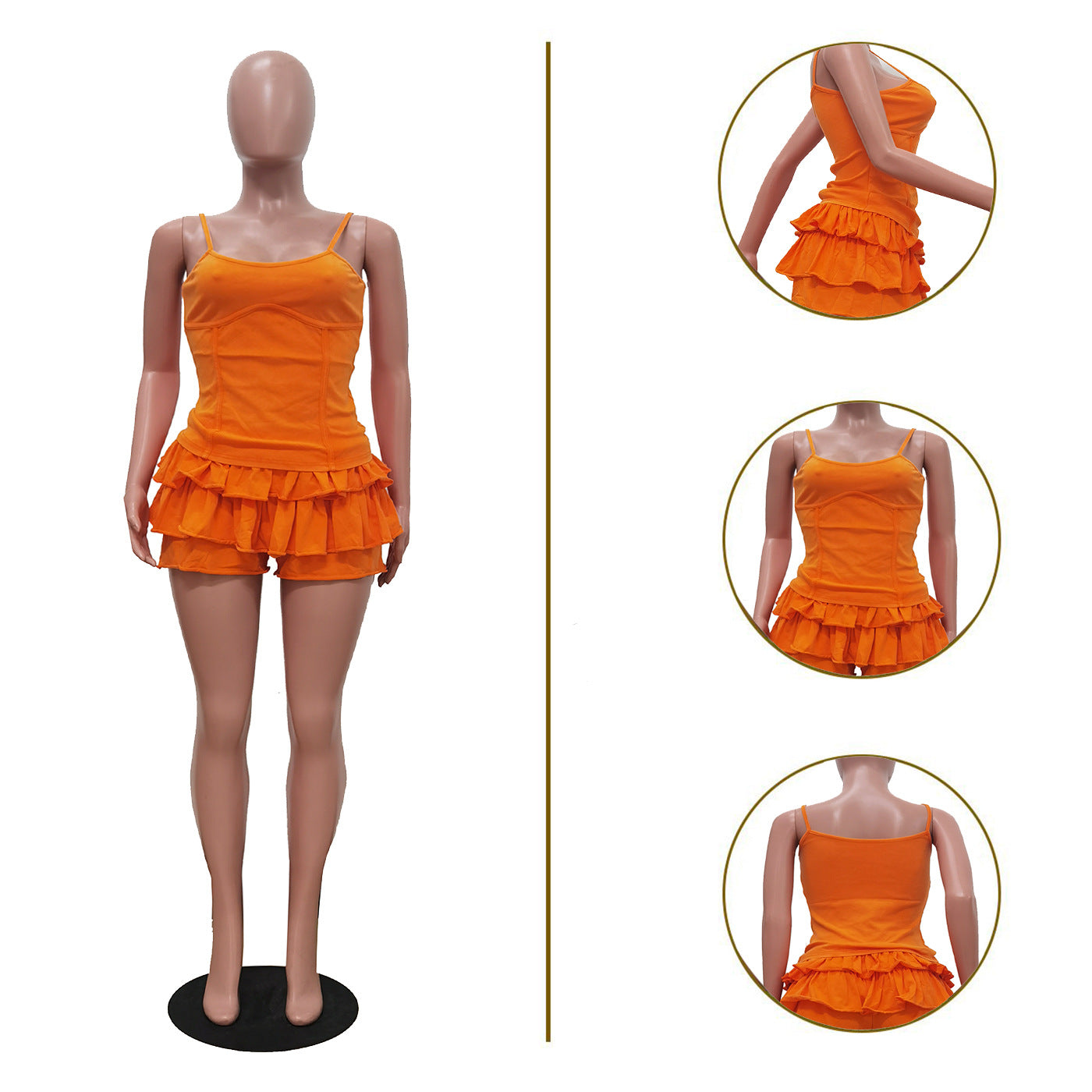 Women's Solid Strap Tank Top and Ruffled Shorts Set 14