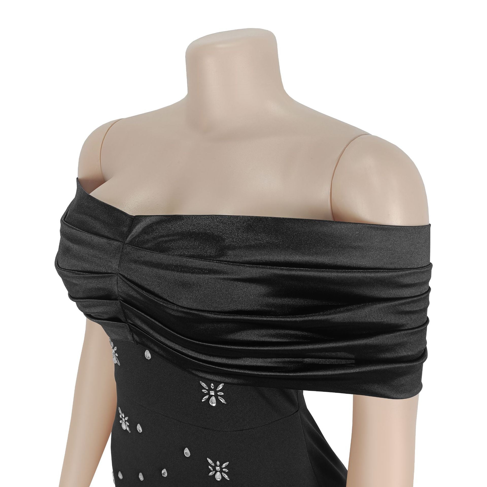 Chic Slim Waist Off-Shoulder Beaded Dress for Women 11