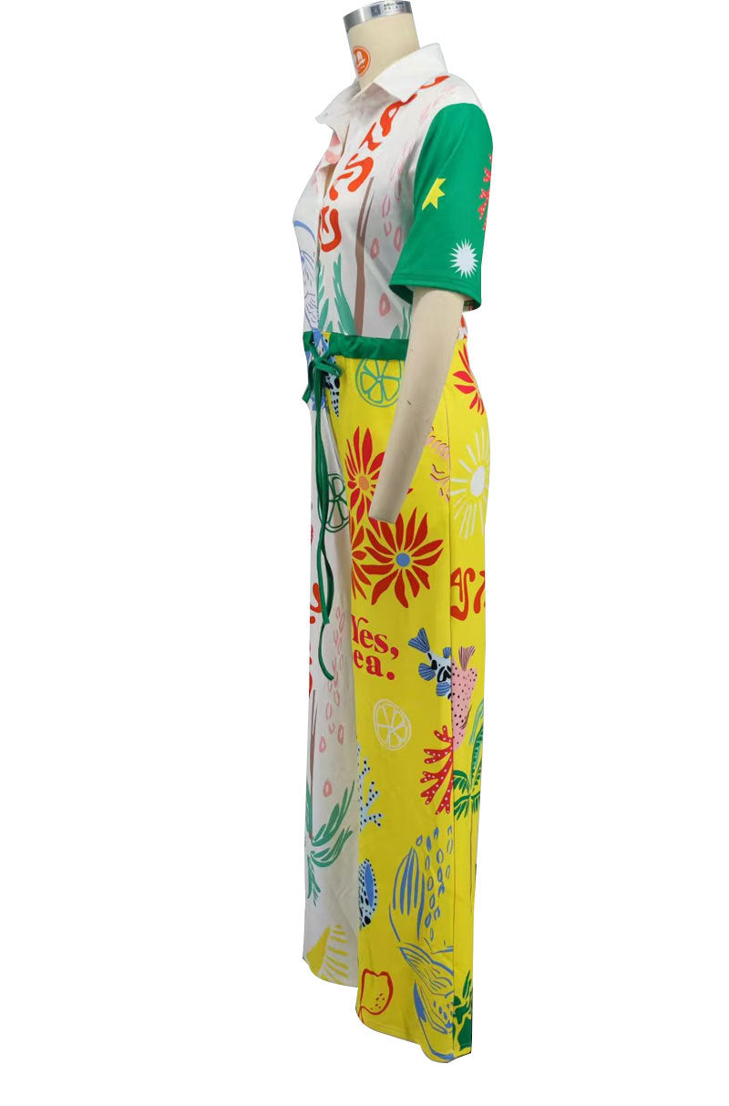 Women's Printed Short Sleeve Casual High Waist Wide Leg Fashion Jumpsuit 6