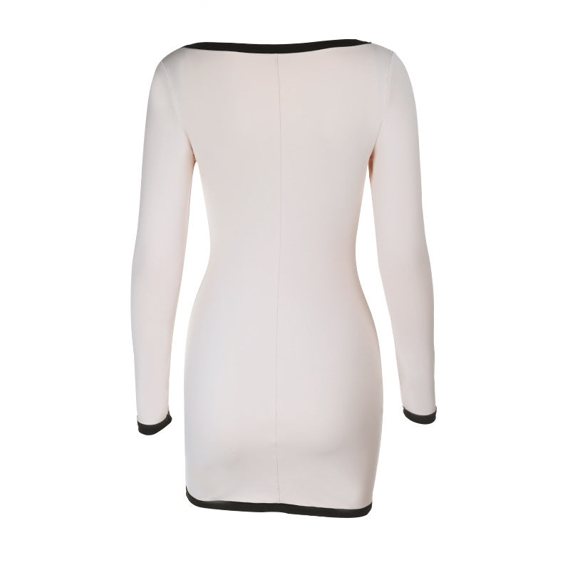 Fall Chic Slim Long-Sleeve Lace Trim Bodycon Mini Dress 11