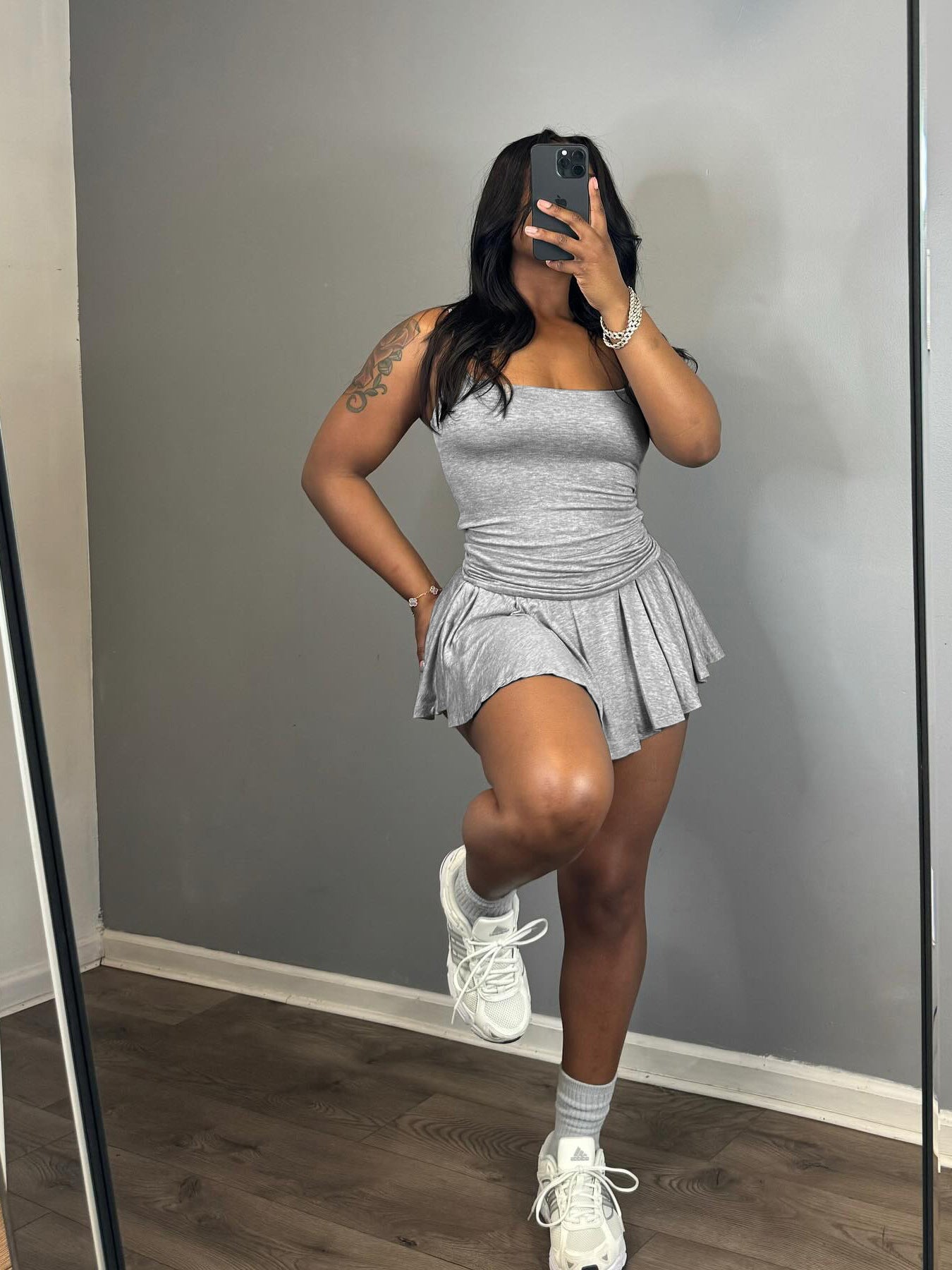 Women Sexy Cute Suspender Pleated Bell Bottom Skirt Two-piece Set (with Underwear) 4