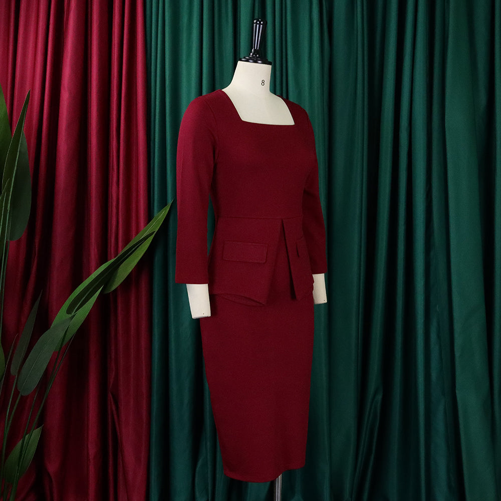 Women'S Spring Solid Bodycon Chic Elegant Career Africa Plus Size Dress 15