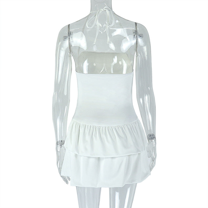 Elegant Sexy Low-Back Halter Neck Pleated A-Line Dress for Women 9