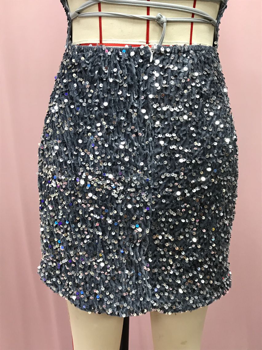 Women French Sequin Backless Bodycon Dress 20