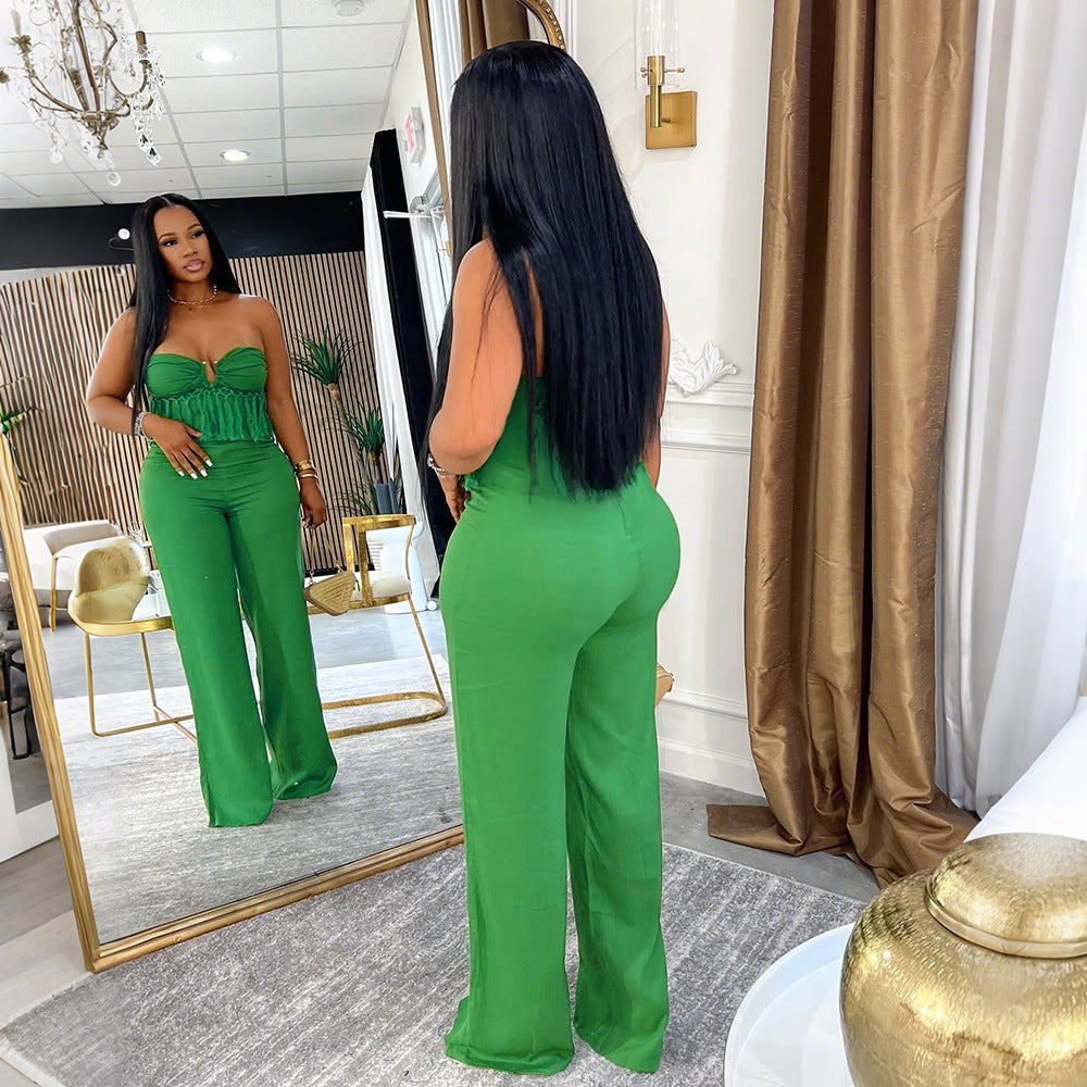 Women Sexy Strapless Solid Jumpsuit