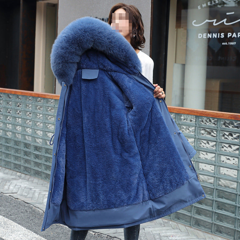 Women Winter Padding Fur Collar Loose Sherpa Parka Coat 10
