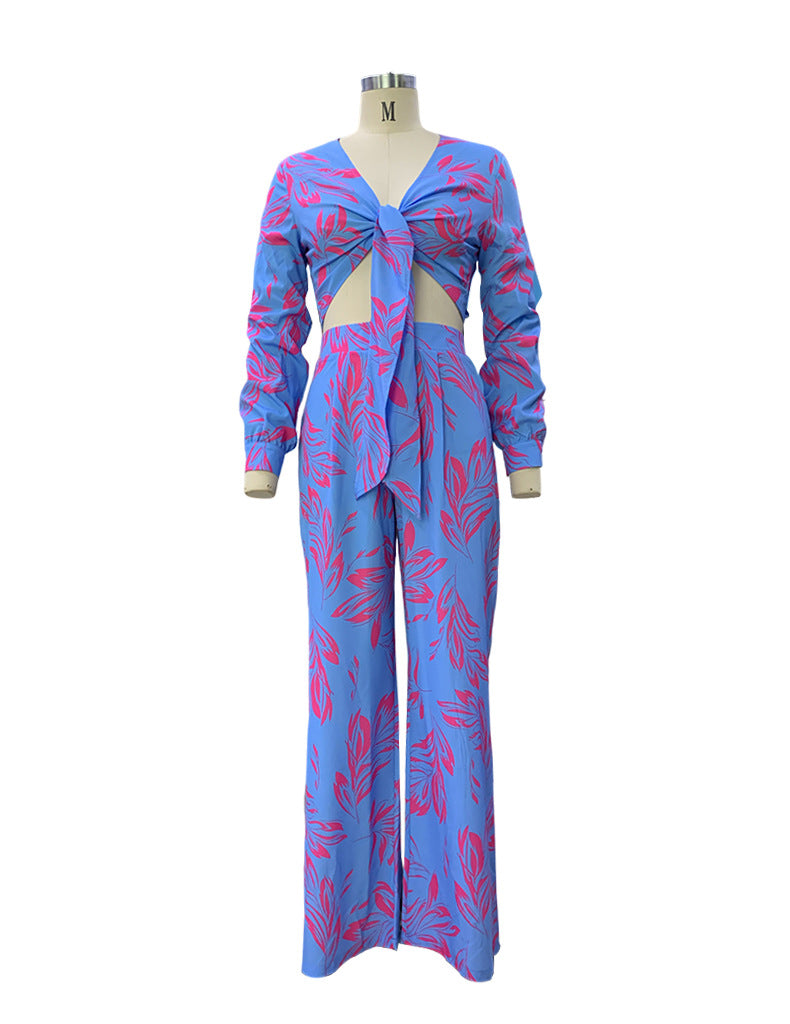 Spring Women's Fashion Sexy Shirt Straight High-Waist Wide-Leg Pants Set 8