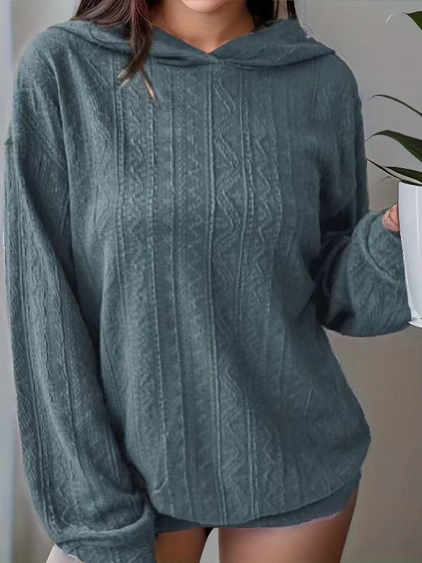 Women Knitting Solid Hoodies 7